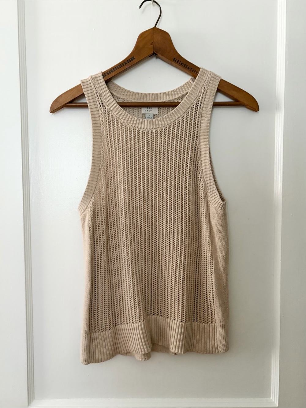 A New Day Women’s Beige Crochet Knit Tank Top - Size Large